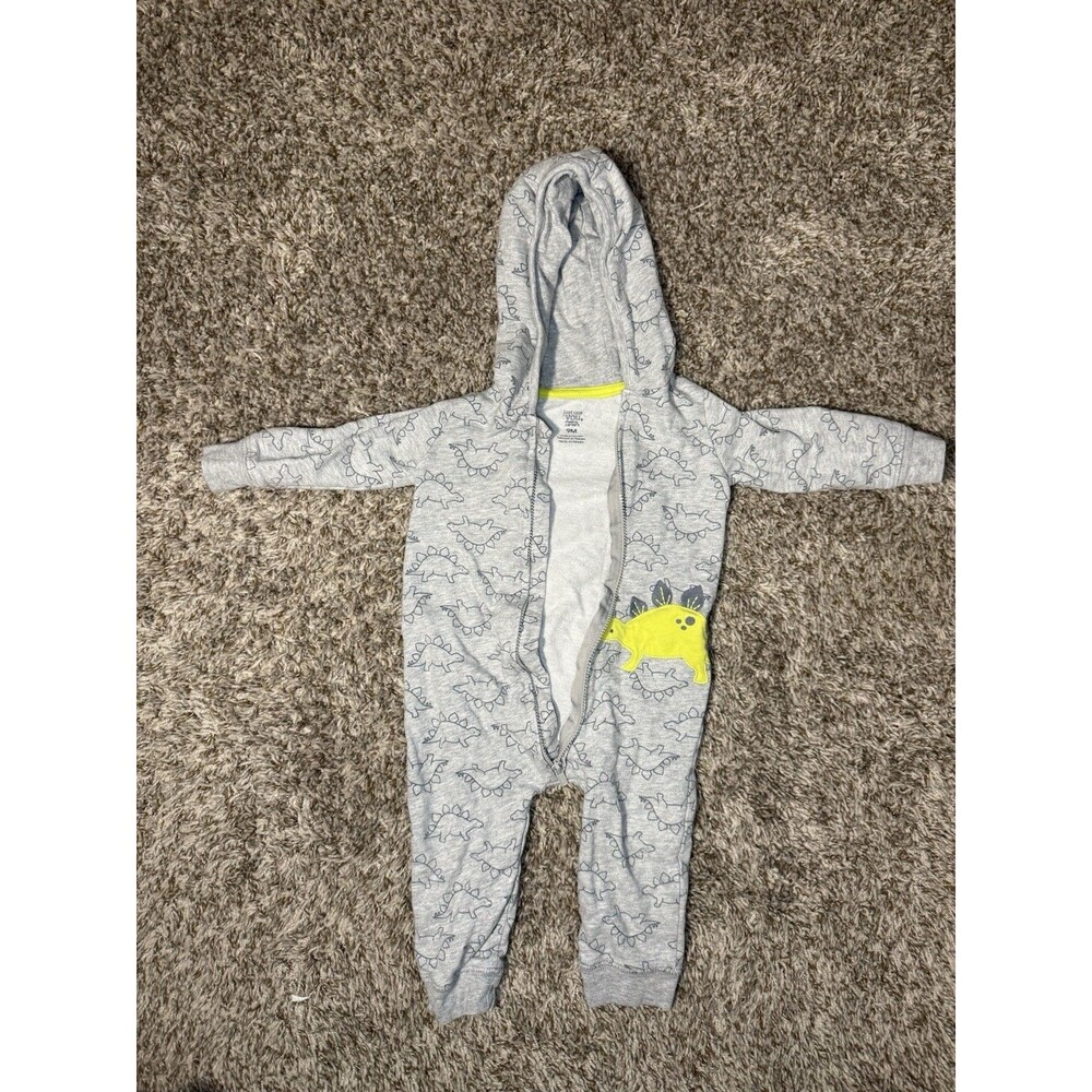 Carter’s Just One You Baby Dino Hooded Zip Romper Gray Dinosaur 9M